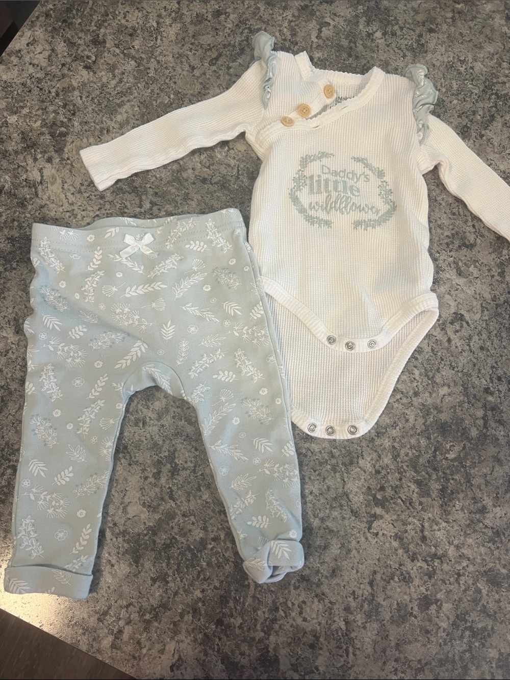 Catherine Malandrino Cream and Light Sage Green Baby Matching Set